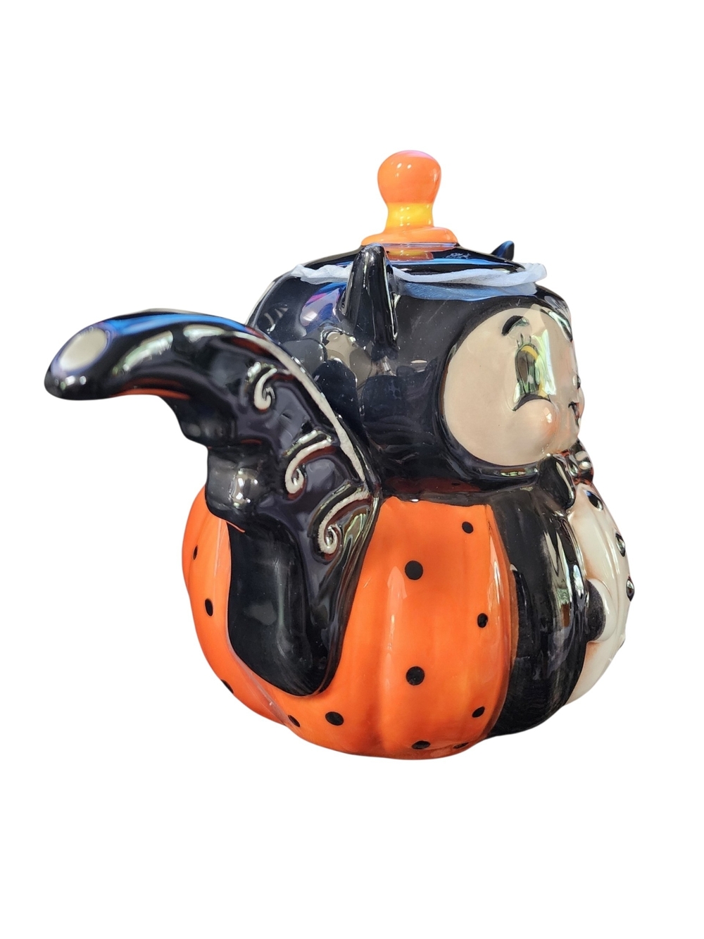 Johanna Parker - Transpac -Halloween Bat Pumpkin Ceramic Teapot - Black & Orange - Picture 8 of 9